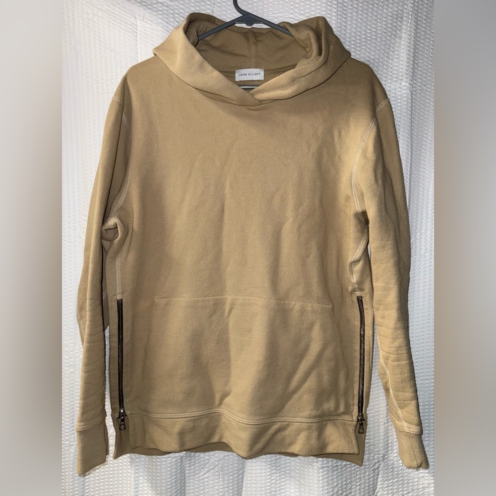 John Elliott Hoodie 2 M Villain Hoodie Khaki Hood Crew Neck LS Zip Sides